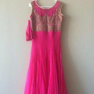 NWT PINK Bronze Floor Length Anarkali Bollywood S